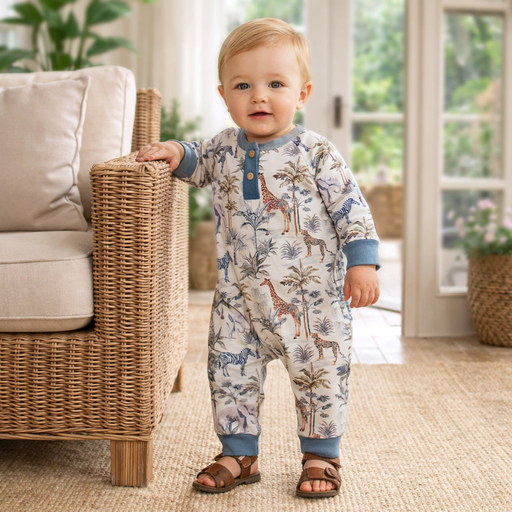 Bamboo Henley Romper - Jungle Safari