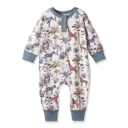 Bamboo Henley Romper - Jungle Safari